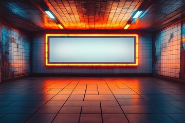 Poster - Neon Billboard in a Subway Tunnel