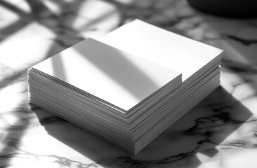 Canvas Print - Stack of Blank White Business Cards on Marble Table