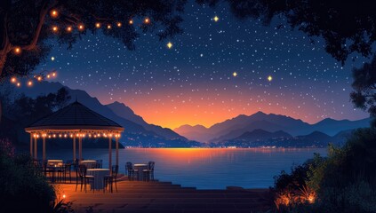 Wall Mural - Romantic Night by the Lake