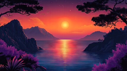 Wall Mural - Sunset Over the Mountains