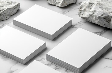 Sticker - Blank Business Cards Mockup on Marble Surface