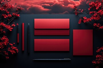 Canvas Print - Red Envelopes and Pens on Dark Background