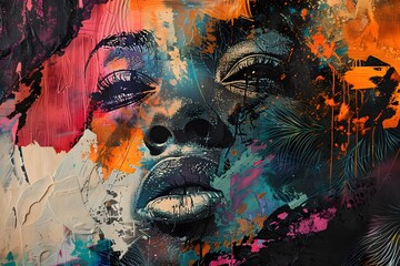 Sticker - Vibrant Abstract Portrait: A Fusion of Colors and Emotions