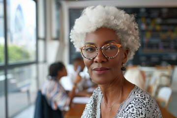 Elegant Senior Woman in Modern Café 