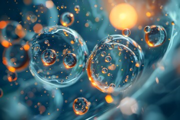 Sticker - Captivating Close-Up of Bubbles in Water with Glowing Highlights