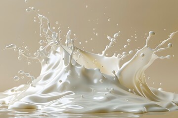 Wall Mural - Captivating Splash of Creamy Milk with Dynamic Water Droplets