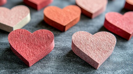 Sticker -   A group of pink and red hearts placed atop a blue-colored table, adorned with pink and red tissue paper