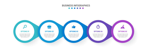 Wall Mural - Horizontal progress bar featuring 5 arrow-shaped elements, symbolizing the five stages of business strategy and progression. Clean timeline infographic design template. Vector for presentation