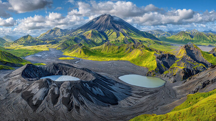 Canvas Print -   Aerial view of a mountain range with a lake in the foreground and mountains in the background