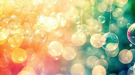 Wall Mural -   Multicolored background with several bubbles floating, blurred background