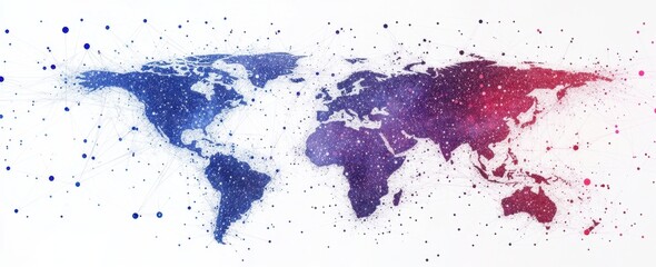 a world map made of dots and lines, connecting cities across the globe, with blue-colored lines on t