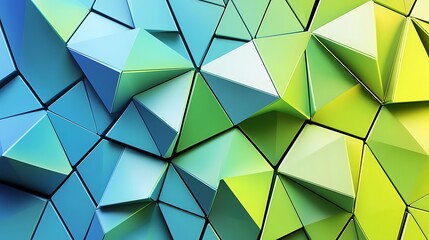 geometric 3d triangular background. abstract three-dimensional triangular lime green and metallic bl