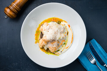 Canvas Print - Fried cauliflower with ground beef, cheese and sauce.