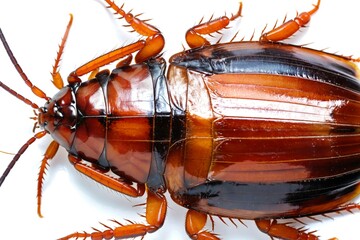 A close-up shot of a beetle sitting on a white surface, perfect for use in scientific or educational contexts