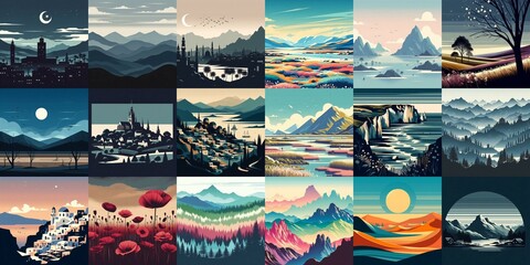 Wall Mural - Landscape in minimalistic style. AI generated illustration