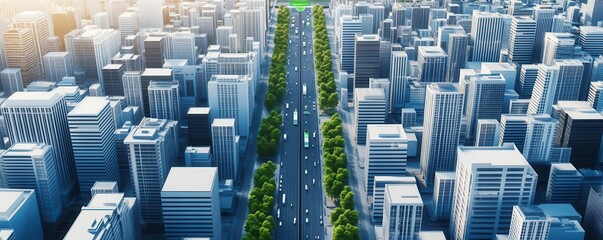 Wall Mural - A city with autonomous vehicles, green energy, and AI-driven public services, urban development, sustainability, technological innovation