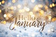 © HappyFoxy - Happy Winter background. Hello January season. Cartoon illustration Template for Poster, Banner, Greeting, Card, Flyer, Cover, Sale, Promotion. Snowfall, Snowy weather. welcome winter design.