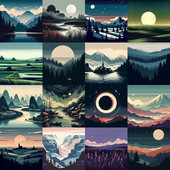 Wall Mural - Landscape in minimalistic style. AI generated illustration