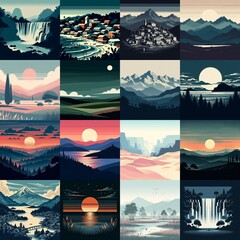 Wall Mural - Landscape in minimalistic style. AI generated illustration