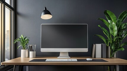 Simple and clean desk with laptop in minimalist design