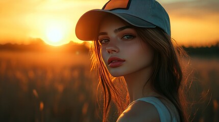 An image of a stunning girl in casual attire taken at dusk. Summertime