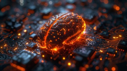 Wall Mural - Futuristic Brain on Circuit Board: The Power of AI – Generative AI