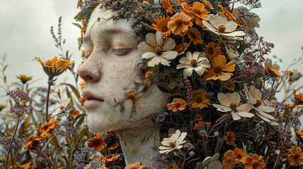 Wall Mural - Woman Transformed into Flowers: A Surreal Portrait