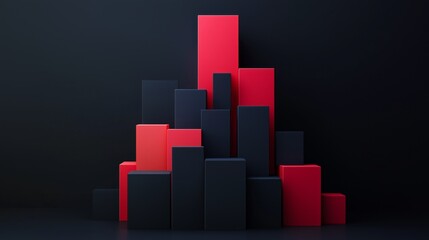 Abstract geometric blocks on dark background, 3d render