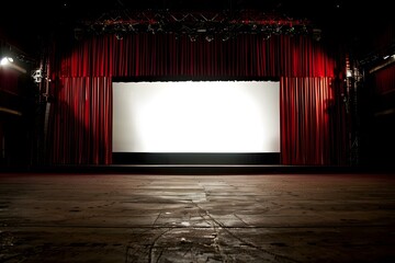 Poster - Empty Theater Stage with Red Curtains and White Screen