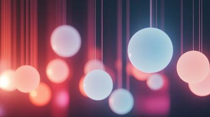 Canvas Print - Abstract Background of Hanging Glowing Spheres and Blurry Light Streaks