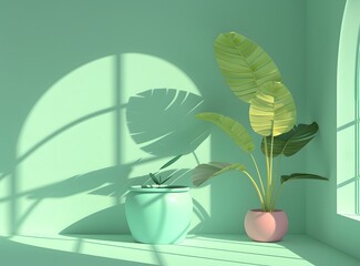 Poster - Minimalist Green Room with Plants and Window