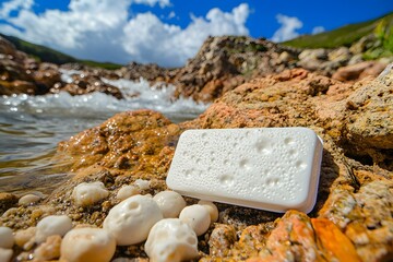 Poster - White Rectangular Object On Rocks By Water