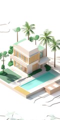 Wall Mural - Minimalist Modern House Design With Swimming Pool and Palm Trees