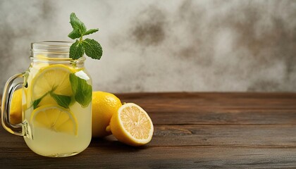 fresh home made lemonade lemon ade juice squeezed in glass with fresh yellow fruit. Made from a personal juicer extractor or machine. Isolated on white background with copy space