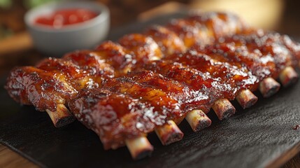 Wall Mural - Delicious barbecue ribs with rich glaze - generative ai