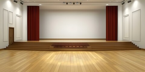 Poster - Empty Stage with Red Curtains and Wooden Floor