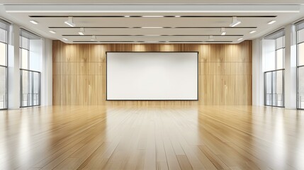 Poster - Empty Modern Conference Room with Wooden Walls and Projector Screen