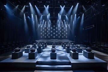 Canvas Print - Empty Stage with Spotlights and Chairs in Dark Room