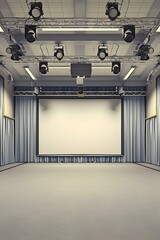 Poster - Empty Stage with Projector Screen and Curtains