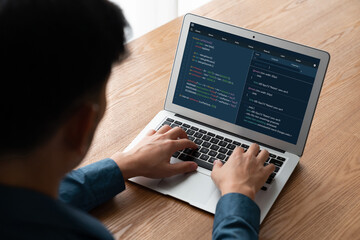 Software development programming on computer screen for modish application and program coding