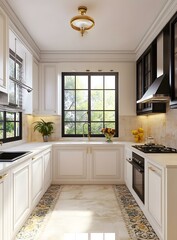 Wall Mural - Modern White Kitchen With Black Accents