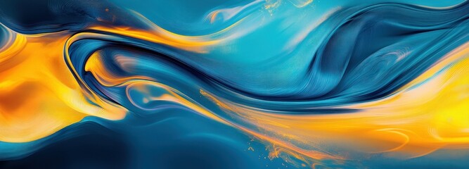 Wall Mural - Abstract Swirling Blue and Yellow Fluid Design