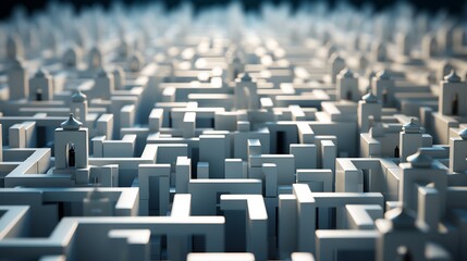 Wall Mural - Abstract depiction of a maze where strategic thinking guides the way to innovation visualizing the process of overcoming obstacles and finding the most efficient path to success