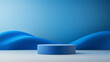 © Jane - Mockup blue podium for product presentation with  abstract waves background