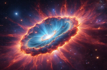 Wall Mural - a bright, blue nebula glows in the center of a swirling cloud of gas and dust