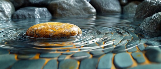 Wall Mural - Abstract visualization of a pebble dropped into water where the ripples represent the start of a chain reaction symbolizing the spread of innovative ideas that grow from a single point of origin