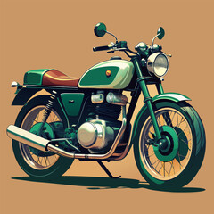 classic retro styling, kawasakis traditional green with gold accents, round headlight, spoked