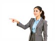 © Natharsha - business woman pointing at something in white background