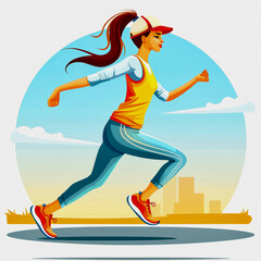 a young woman runs energetically along a park path as the sun rises, showcasing determination and a 