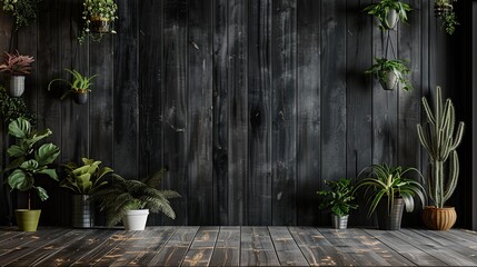 Wall Mural - A studio background with a black matte finish with cedar wood accents